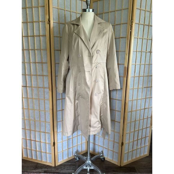 ZEAGOO women’s beige slim, double breasted trench coat with tie waist - Picture 4 of 10